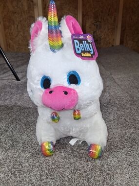 Belly Bubbles White & Rainbow Unicorn Plush Toy - Soft Kids Toy